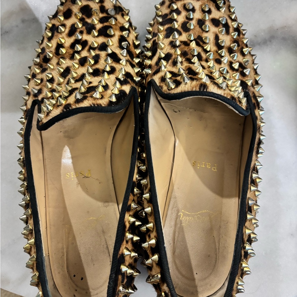 Christian Louboutin Leopard Print Gold Spiked Loafers